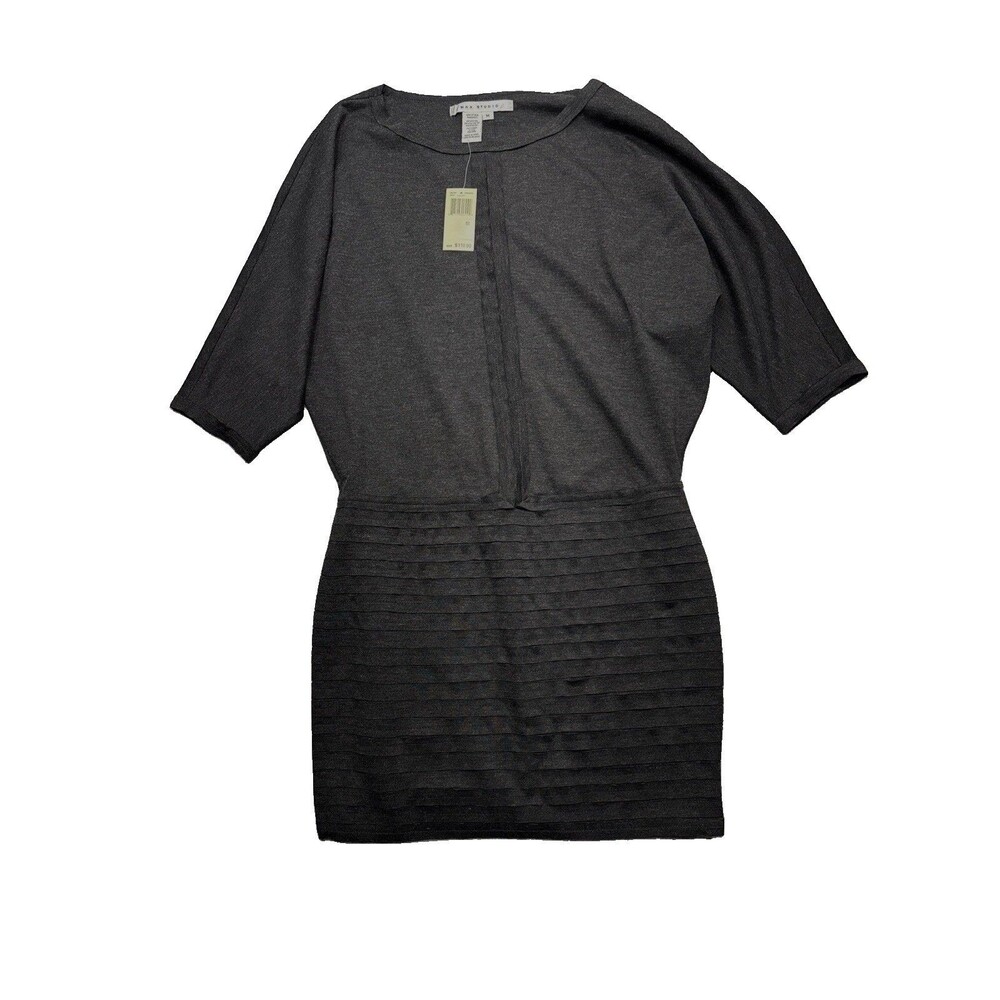 Max Studio Charcoal Gray Rayon Dolman Drop Waist Dress NWT Medium Minimalist